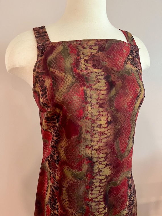 90s Grunge Snakeskin Print Slip Dress Sheer Overla