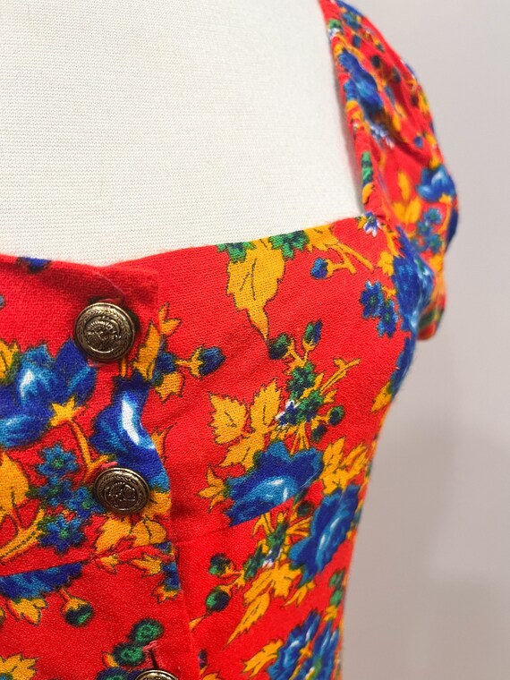 1960s Romper Union Label Tagged Red with Blue Flo… - image 2