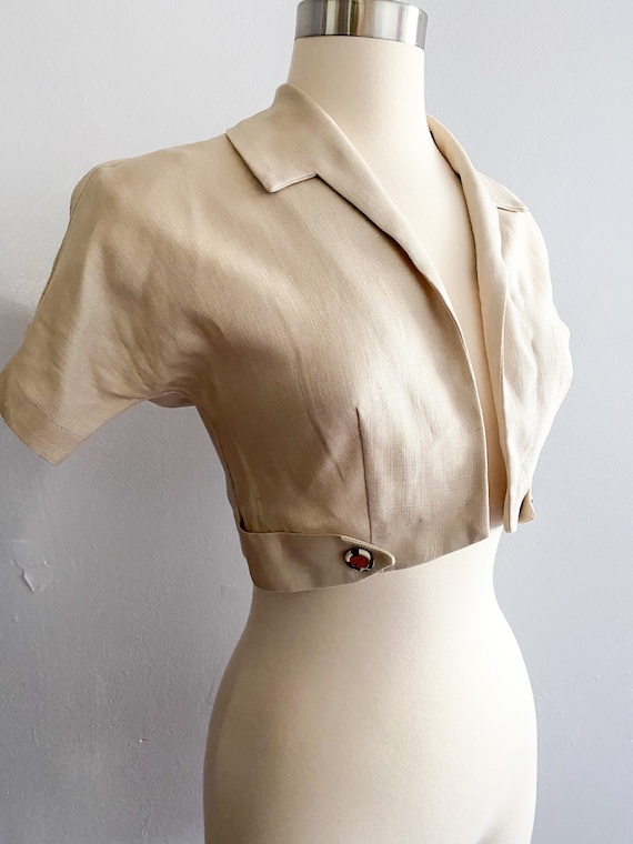1940s Vintage Linen Bolero Crop Jacket w/ gorgeous