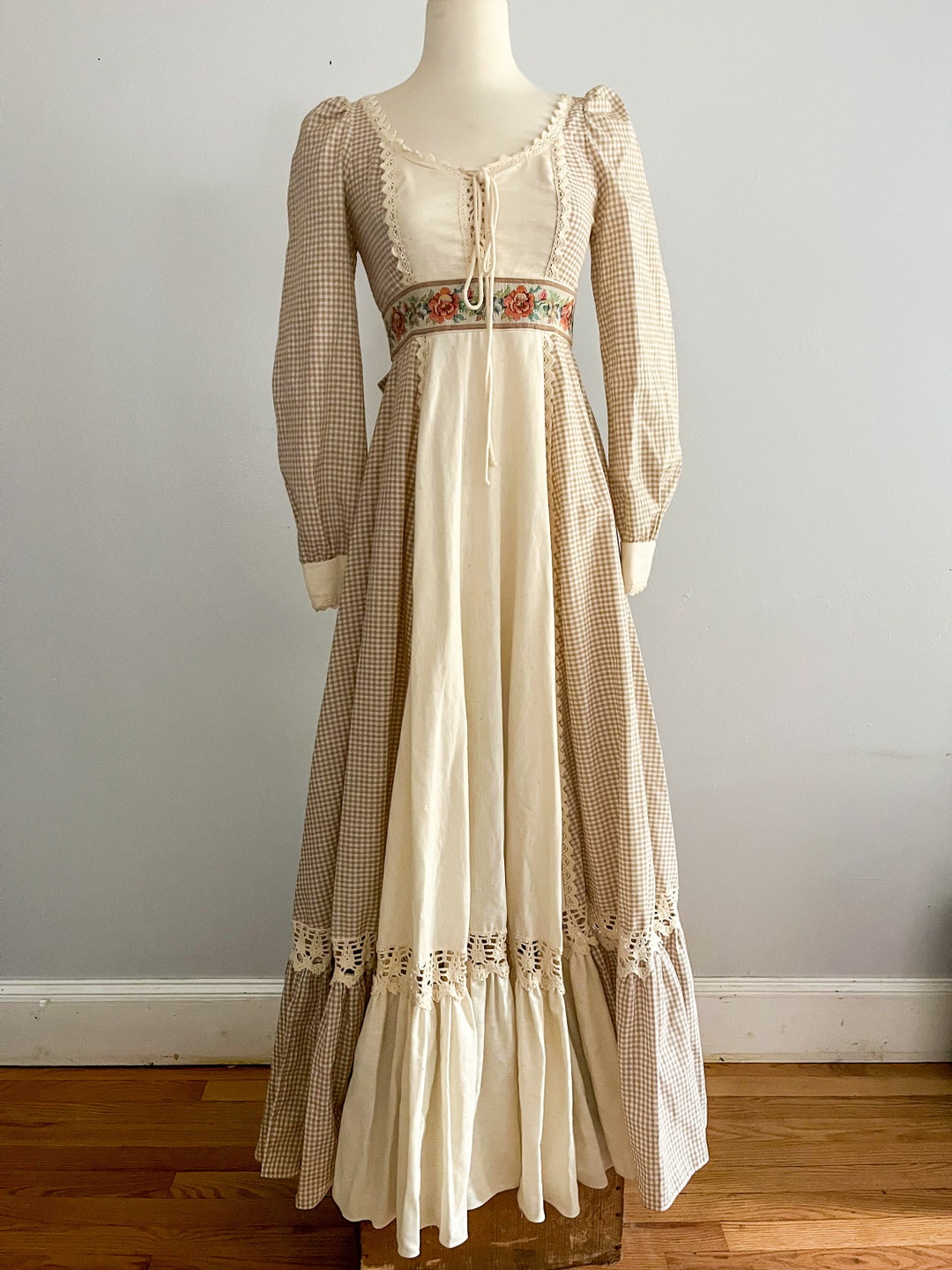 1970s Gunne Sax Corset Top Rose and Gingham Dress - Etsy