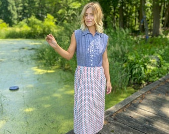 1950s Pat Premo California Red White and Blue and Chambray Dress and Jacket!