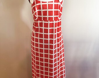 1970s Jerrell of Texas Red Polka Dot Window Pane Maxi Dress
