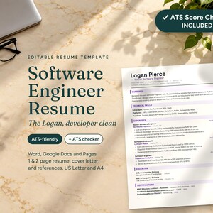Cv-sjabloon voor software engineer met ATS-checker, sollicitatiebrief en referenties | Word, Google Docs