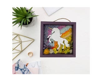 Unicorn Art, Preserved Flowers in Shadow Box