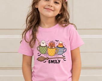Personalized Toddler Halloween Shirt, Ghost Pumpkin Candy Corn Design, Custom Name Kids Fall Outfit, Spooky Season, Toddler Gifts