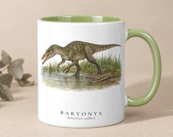 Baryonyx-Aquarellbecher, Geschenk für Dinosaurier-Fans, Geschenk für Väter, Keramiktasse, Design im Stil eines Feldführers