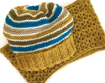 Beanie pdf pattern knit plus cowl pdf crochet