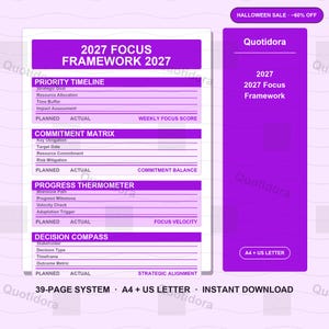 2027 Focus Framework Printable | Premium Yearly Planning System for Clear Goals