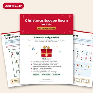 Weihnachtlicher Escape Room für Kinder, ausdruckbares Puzzlespiel für Kinder von 7-12 Jahren, für die Schule oder Familienfeier
