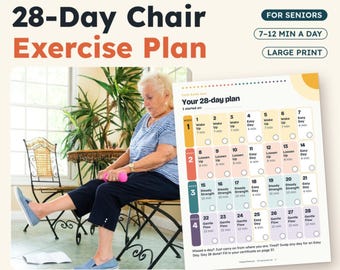 Chair Exercises for Seniors, 28 Day Plan, Large Print Seated Routines, Printable PDF