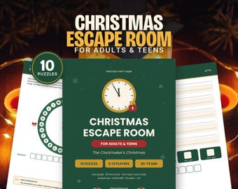 Jul Escape Room för vuxna och tonåringar, utskrivbart partyspel, 10 pussel, 2-12 spelare