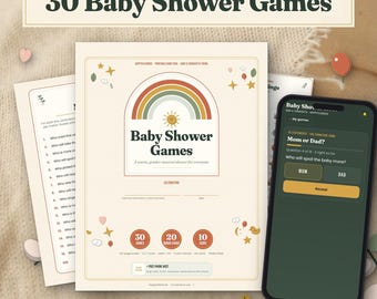 Baby Shower Games, 30 Printable Activities for Mom and Dad, Bingo, Signs, Phone Host