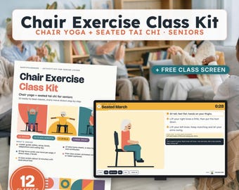 Stolsyoga för seniorer, utskrivbart, sittande Tai Chi-klasskit, träningskort, aktivitetsguide