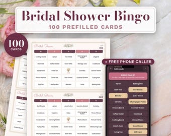 Möhippa-bingo, 100 förfyllda kort, telefonuppringare, isbrytare för att hitta gästen, prislappar