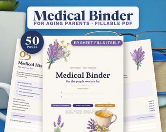 Medicinsk pärm ifyllbar för åldrande föräldrar, akutblad och plånbokskort fylls i själva