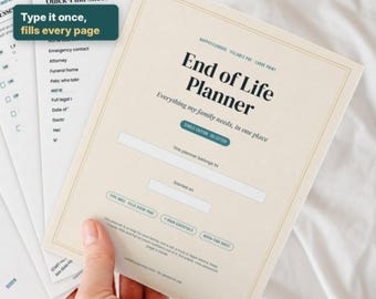 Planerare för livets slutskede, ifyllbar PDF, fyller varje sida, ensamstående eller par