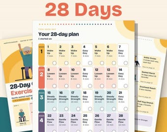 Chair Exercises for Seniors, 28 Day Plan, Large Print Seated Routines, Printable PDF