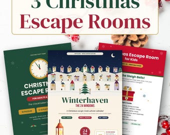 Christmas Escape Room for Kids, Teens, Adults: 3 Printable Games, 24 Day Advent Calendar