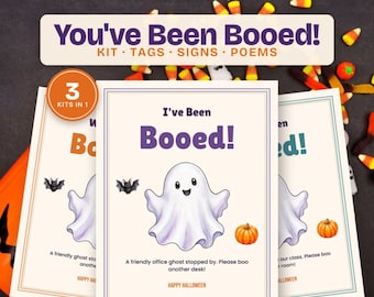 Utskrivbart "You've Been Booed"-kit, etiketter till bu-korg, Halloween-skyltar till grannarna på kontoret och i klassrummet