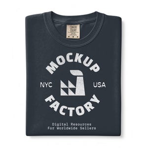 Graphite Comfort Colors 1717 Mockup | C1717 Graphite Tshirt Flat Lay | CC 1717 Graphite T-Shirt Folded Flatlay Mock-up On White Background