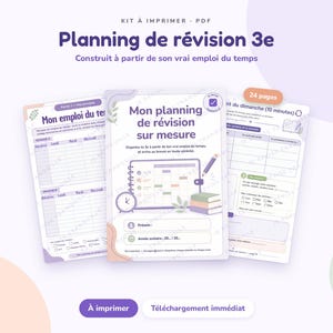 Utskrivbart repetitionsschema för Brevet-examen för tredje året, skolorganisation, schema, PDF-planerare för elever och föräldrar