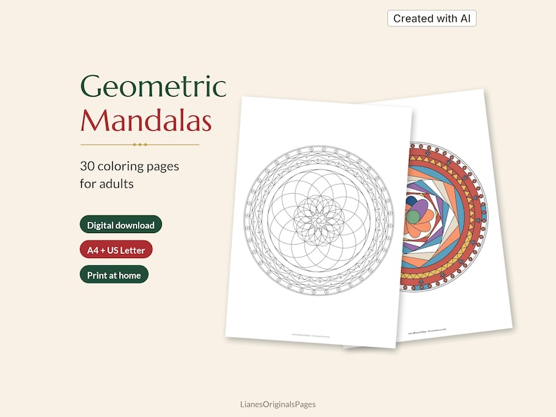 Geometric Mandala Coloring Pages for Adults, 30 Printable Designs, PDF