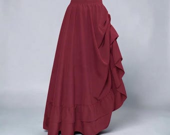Women's Renaissance Maxi Skirt – Pirate-Inspired Long Skirt with Ruffled, Draped Asymmetrical Hem