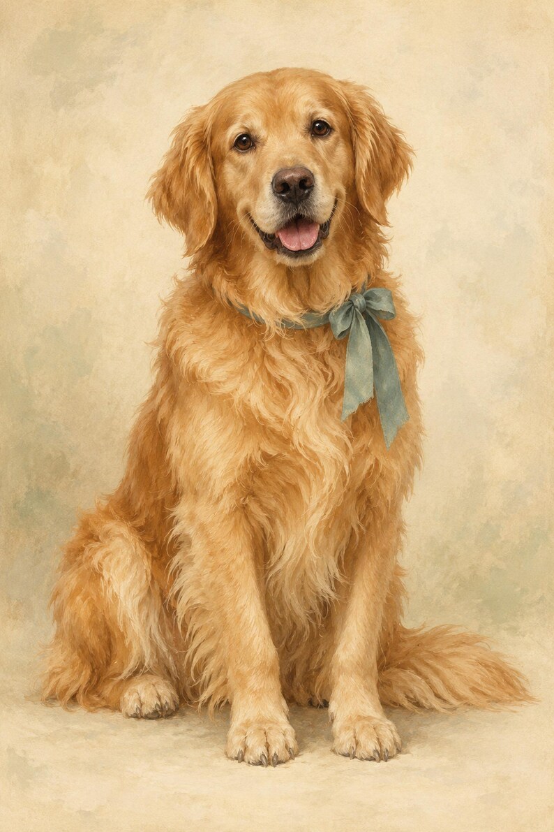 Animal Portrait Wall Art Set of 4: Printable Cat, Golden Retriever ...