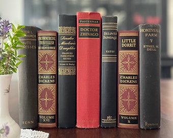 Vintage Decorative Book Stack: Farmhouse Bookshelf Decor