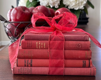 Red Book Stack/Vintage Book/Book Decor/Bookshelf Decor/Book Bundle/Farmhouse Books/Antique Books/Farmhouse Collection/Book Collection