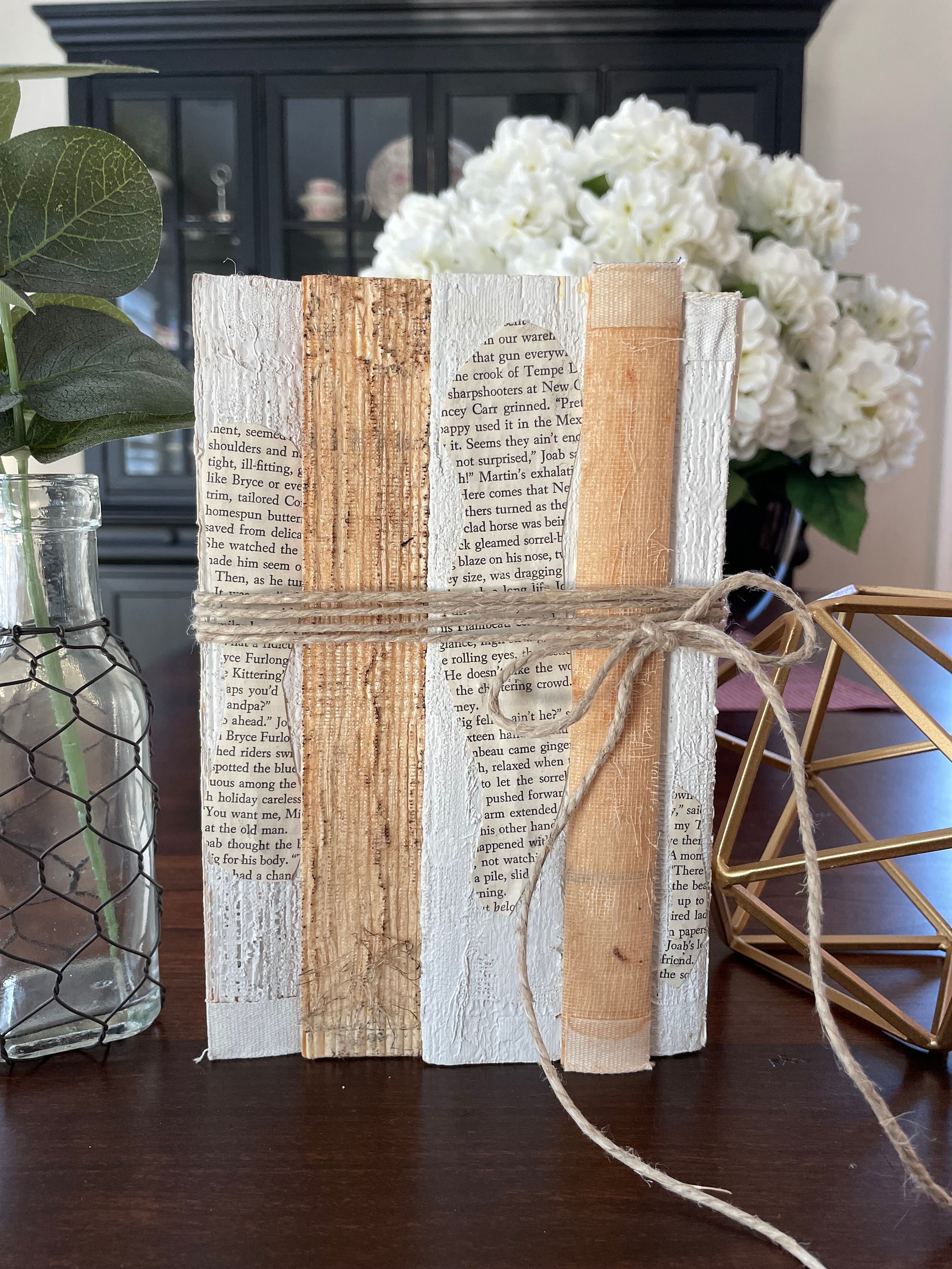 Rustic Book Stack: Farmhouse Bookshelf Decor, Coverless Vintage Books ...