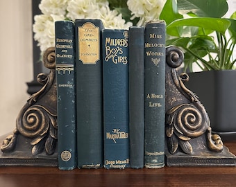 Vintage/Antique Books/Book Bundle/Old Books/Bookshelf/Farmhouse Books/Farmhouse Collection/Staging/Book Stack/Blue Green Books/Book Decor