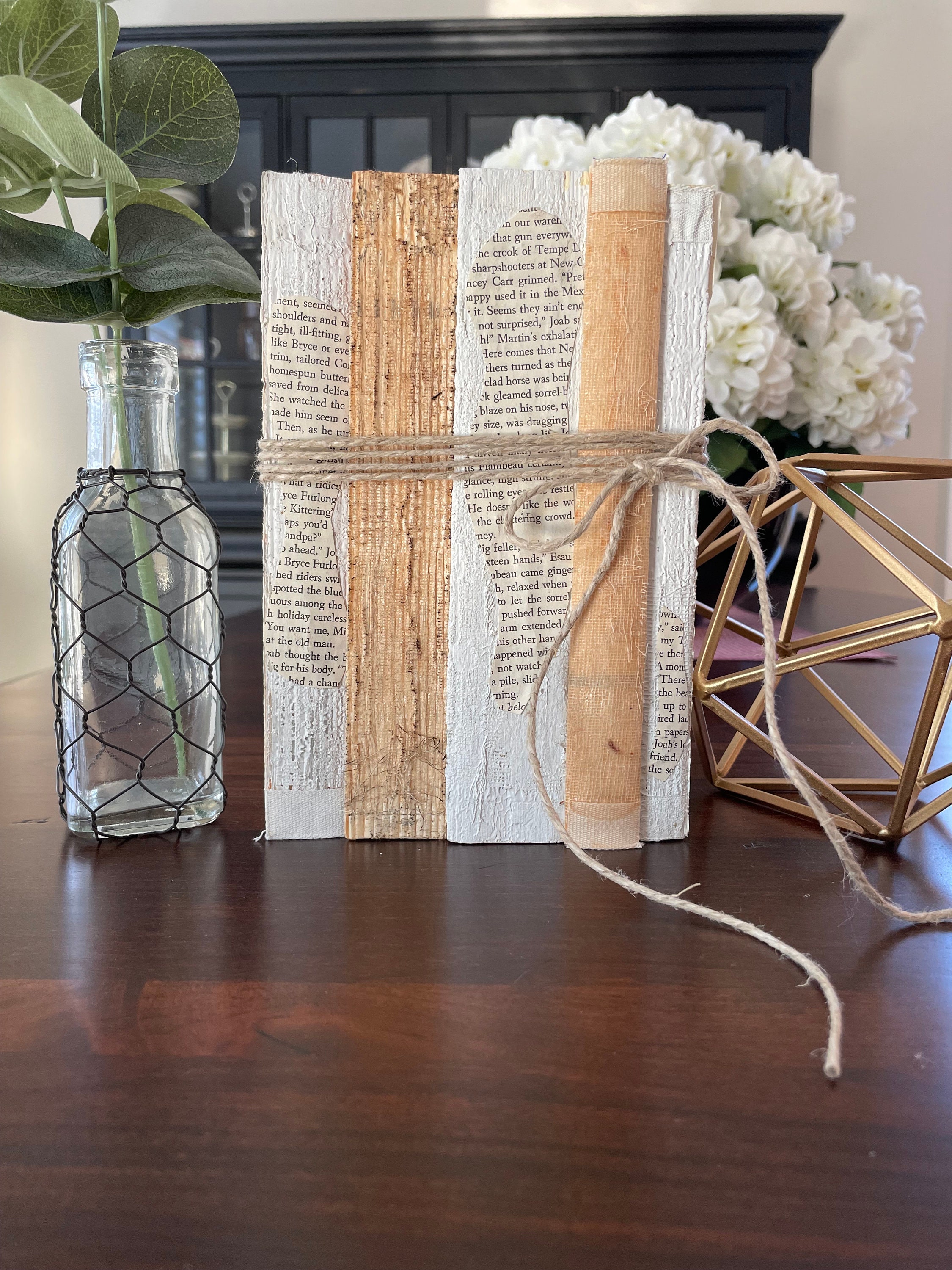 Rustic Book Stack: Farmhouse Bookshelf Decor, Coverless Vintage Books ...
