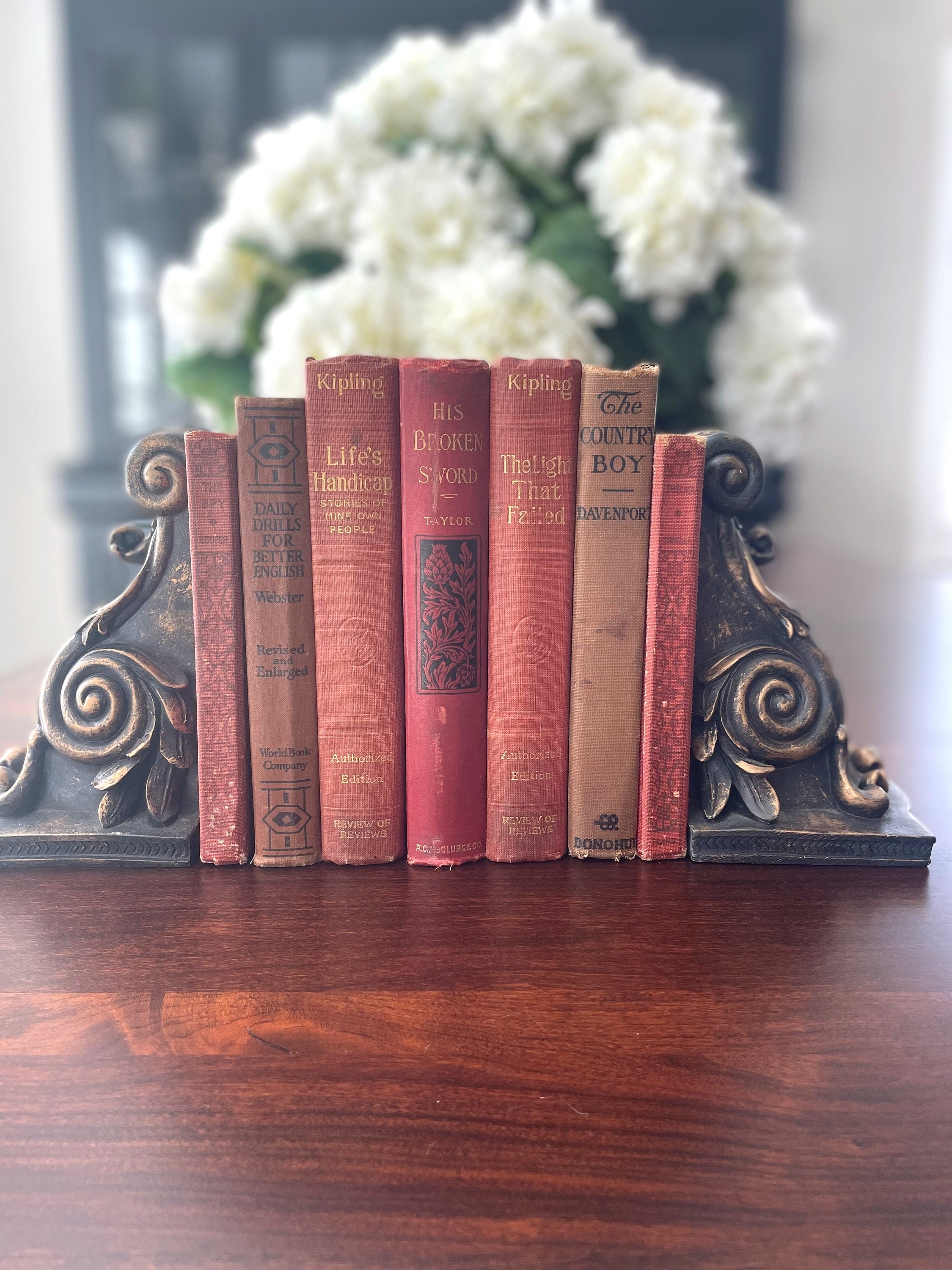 Antique Books/vintage Books/bookshelf Decor/farmhouse Collection/farmhouse  Books/old Books/book Bundle/book Decor/ Red Books/tattered Books 