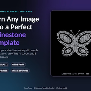 Logiciel de création de modèles de strass pour Windows | Création de motifs de strass à partir d'images | Tracé de photos, logos et contours | Exportation SVG, DXF et PDF