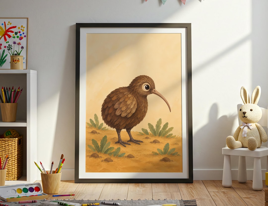 Kiwi Bird Poster - Storybook Illustration in a Quiet Patch of Grass - Etsy