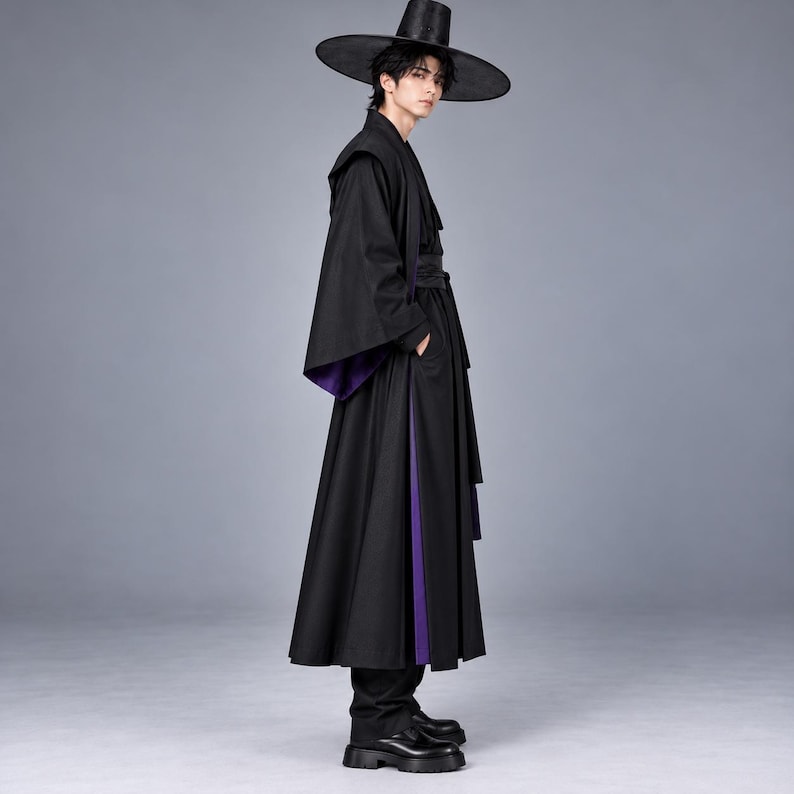 Jinu Kpop Demon Hunters Costume, Black Purple Gothic Kimono Robe, Saja