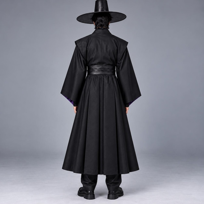 Jinu Kpop Demon Hunters Costume, Black Purple Gothic Kimono Robe, Saja