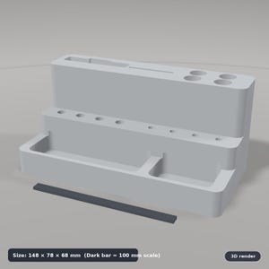 Digital Caliper, Steel Ruler, Hex Bit & Pen Desk Stand 3D Print STL: Parametric OpenSCAD Customizer (One-Piece Support-Free Organizer) image 5