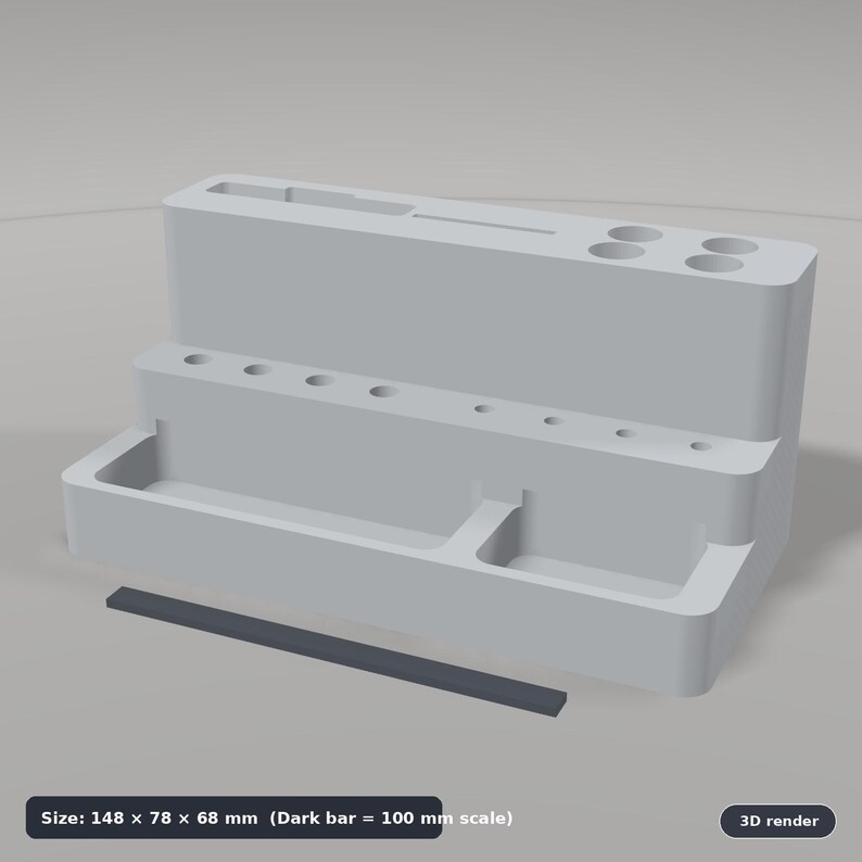 Digital Caliper, Steel Ruler, Hex Bit & Pen Desk Stand 3D Print STL: Parametric OpenSCAD Customizer (One-Piece Support-Free Organizer) image 5