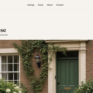 May include: A webpage for Linden House at 14 Linden Row, Marlow Bay, priced at $685,000. The image shows a brick house exterior with a dark green door, a white-framed window, a black wall lantern, and climbing ivy on the brick wall.