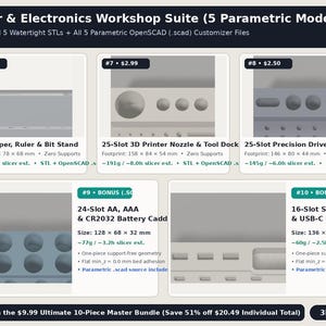 3D Print Desk Organizer & Electronics Workbench STL Bundle: 25 No-Support 3D Printer Files and 20 Parametric OpenSCAD Customizers image 3