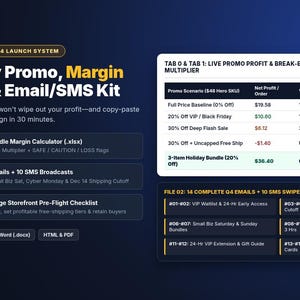 E-Commerce Black Friday & Cyber Monday Promo Margin Calculator: 14 Holiday Emails, 10 SMS and Launch Checklist (Excel, Sheets and Word) image 2