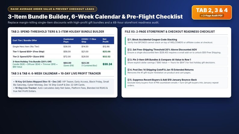 E-Commerce Black Friday & Cyber Monday Promo Margin Calculator: 14 Holiday Emails, 10 SMS and Launch Checklist (Excel, Sheets and Word) image 5