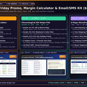 E-Commerce Black Friday & Cyber Monday Promo Margin Calculator: 14 Holiday Emails, 10 SMS and Launch Checklist (Excel, Sheets and Word) image 6