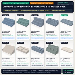3D Print Desk Organizer & Electronics Workbench STL Bundle: 25 No-Support 3D Printer Files and 20 Parametric OpenSCAD Customizers image 1