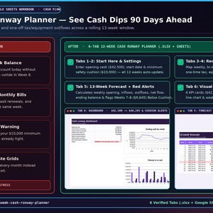 13-Week Cash Runway Planner: Google Sheets & Excel Cash Flow Forecast Template, Small Business Budget and Weekly Bank Balance Tracker image 5