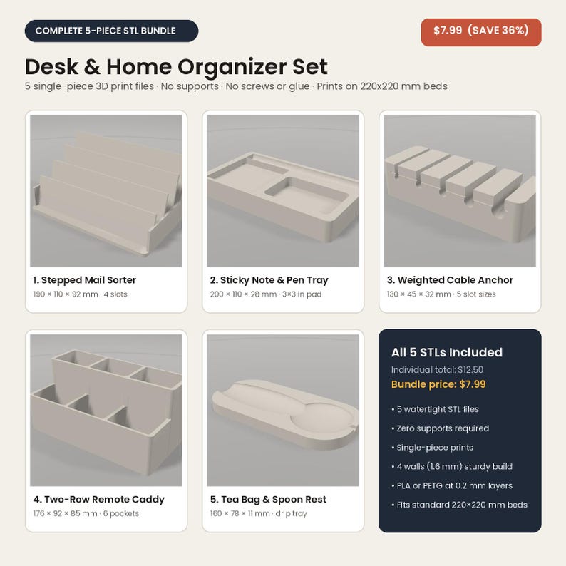 3D Print Desk Organizer & Electronics Workbench STL Bundle: 25 No-Support 3D Printer Files and 20 Parametric OpenSCAD Customizers image 6