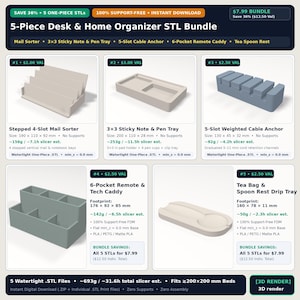 Complete 5-Piece Desk & Home Organizer 3D Print STL Bundle: Mail Sorter, Note Tray, Cable Anchor, Remote Caddy and Spoon Rest (No Supports) image 2