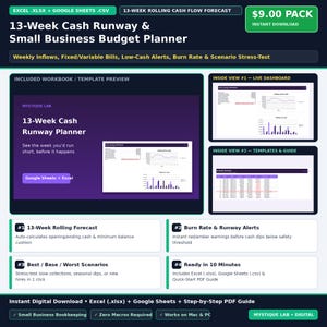 13-Week Cash Runway Planner: Google Sheets & Excel Cash Flow Forecast Template, Small Business Budget and Weekly Bank Balance Tracker image 1